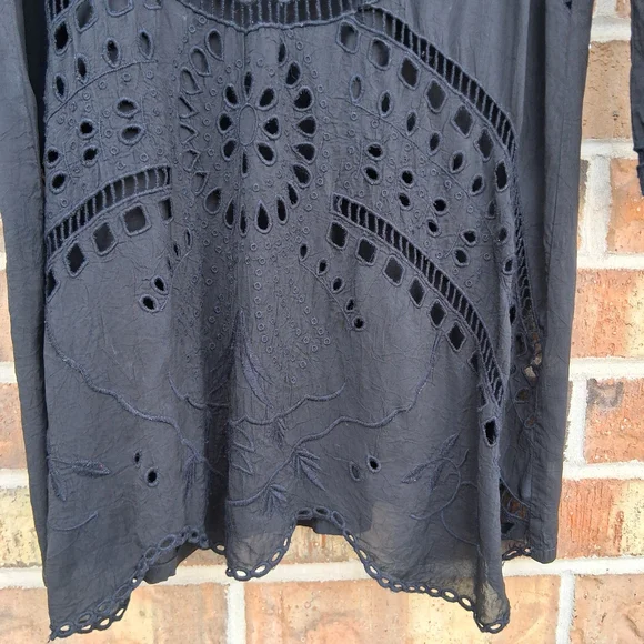 Johnny Was Black Embroidered Lace Mini Tunic Dress Sz.L Johnny Was Black Embroidered Lace Mini Tunic Dress Sz.L